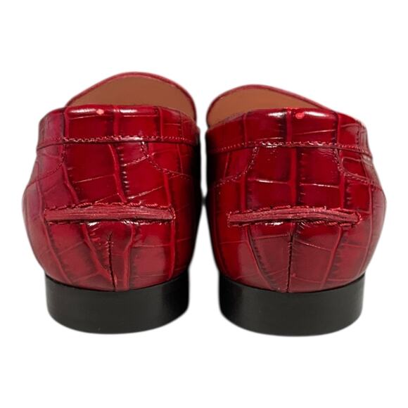 J.Crew Red Leather Croc-Embossed Loafers – Size 8 (Made in Morocco) - Picture 2 of 9